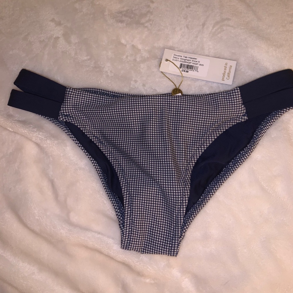 Navy Gingham Double Tab Hipster Bikini Bottom s